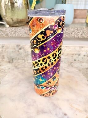 Mardi Gras Leopard & Galaxy Travel Tumbler - Purple/Gold